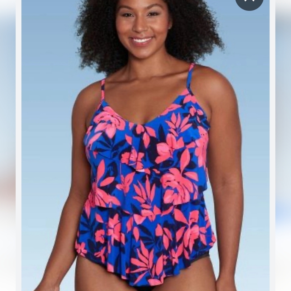 Women's UPF 50 Tiered Tankini Top Aqua Green Small - Picture 1 of 7